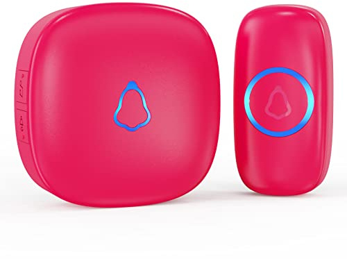 SECRUI Wireless Doorbells for Home, Classrooms, Apartments, Businesses, etc. Easy to Use, Adjustable Volume, 58 Chimes, Colorful LED, Waterproof, 1000Ft Range, M520+F55, Rose Red