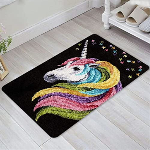 VIONNPPT Väggmatta för självknytning gör-det-själv 3D-broderikudde matta, knytmatta kit för barn vuxna, heminredning gåva, 50 cm x 38 cm (svart drakhäst)