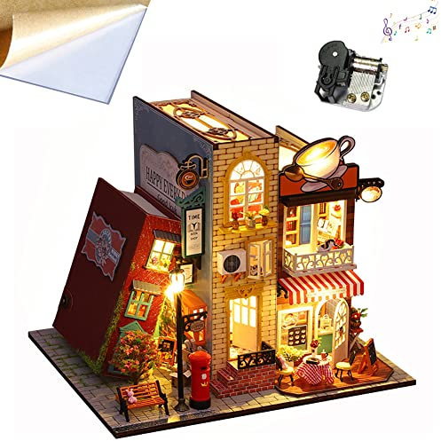 3D Holz Buchständer Puzzle DIY Puppenhaus Holz Buchstützen Buch Nook Modell Bauset mit LED Licht für Jugendliche und Erwachsene zum Bauen Kreativität Geschenk für Geburtstage Halloween (Staubschutz)