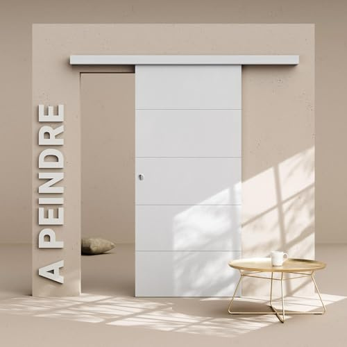 Porte Coulissante avec Rail - Prépeinte Ligne 93 cm - Sans butée