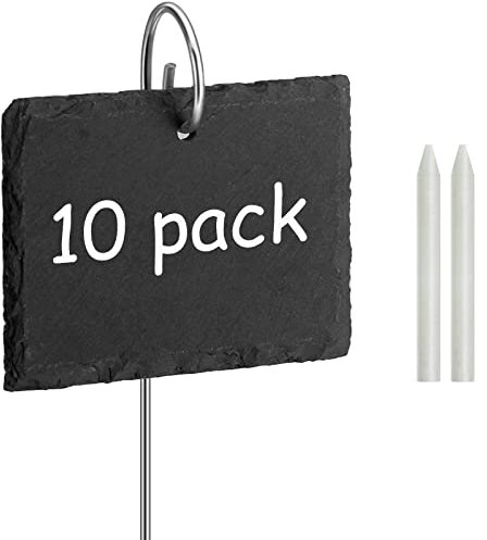 Poeland Schiefer-Pflanzschilder | Witterungsbeständig, Wiederverwendbar | 10er Set Schilder aus Schiefer mit Metallstab