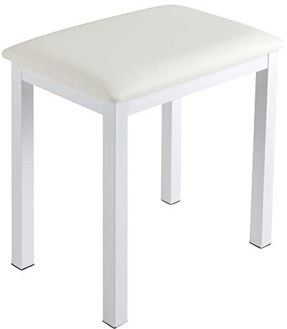 Funkey Banc de Piano B100 - Tabouret Haut de Gamme - Assise Blanche Similicuir 44x30 cm - Pieds Métalliques Stables - Hauteur 50 cm - Couleur Blanc Mat