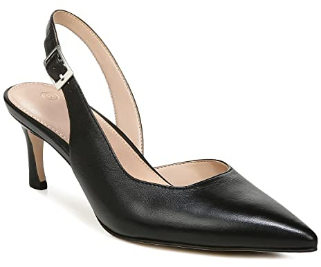 Guayonng Womens Slingback Heels Pumps Pointed Toe D'Orsay Low Kitten Heel Sling Back Elegant Office Dress Shoes Black