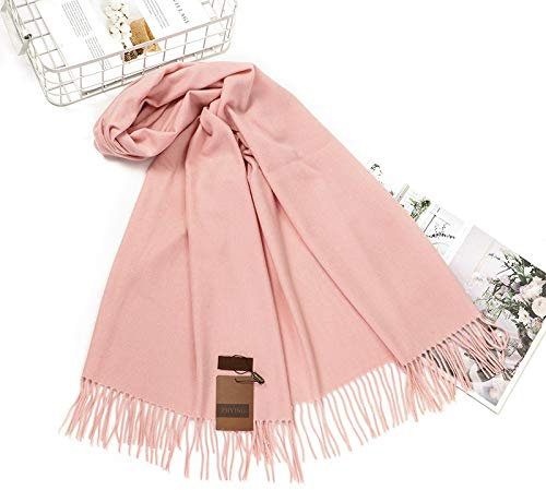 Bysonglezai Schals Damen Tücher Halstuch Scarf Mode Winter Schal Frau Weiß Kaschmirschal Lang Dick Warm Einfarbig Schal Herbst Und Winter Wollschal OneSize Rosa