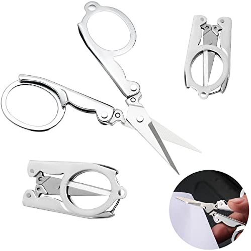 3Pcs Tijeras Plegables, Punta Fina - Tijeras Multiusos de Viaje/Bolsillo/Oficina/Costura - Acero Inoxidable, Mini Tijeras para Manualidades/Bordar/Pesca/Escuela/Hogar