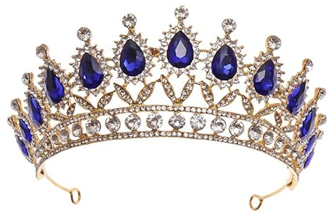 Krone Hochzeit Diadem,Kristall Strass Stirnband für Damen Mädchen Tiara Krone für Frauen Braut Kronprinzessin Stirnband Tortenaufsatz Geschenk Festzug Haarband Festzug Halloween Kostüm Party,Blau
