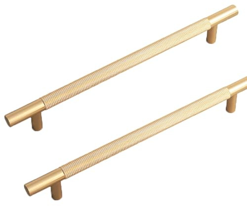 FVIZAL Gold Cabinet Handles, 2 Pcs, 214 Mm, Modern Vintage Handles for Kitchen Cupboards & Chest of Drawers - Gold Colour