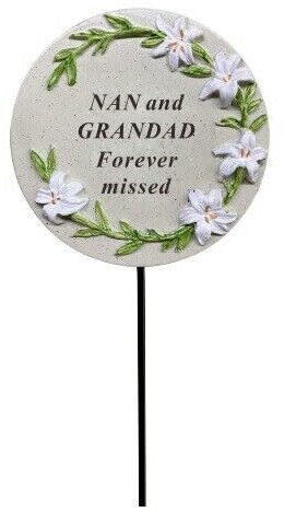 Nan & Grandad Memorial Cream Lily Flower Stick Stake Pick Plaque Tribute Graveside Ornament
