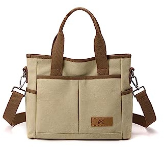 CORIOS Bolso de Mano para Mujer Bolso de Hombro Lona Bolso de Ocio Media Capacidad Bolso Shopper Multifuncional Bolso Bandolera Moda Bolso Tote para Viajes Compras Trabajo Citas Caqui