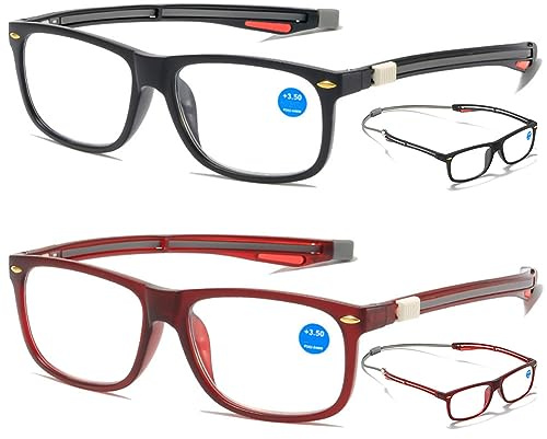 VEVESMUNDO Magnet Lesebrille Magnetisch magnetverschluss Langen bügeln Hinten Lesehilfe Brille mit Sehstärke +1.0,+1.5,+2.0,+2.5,+3.0,+3.5,+4.0
