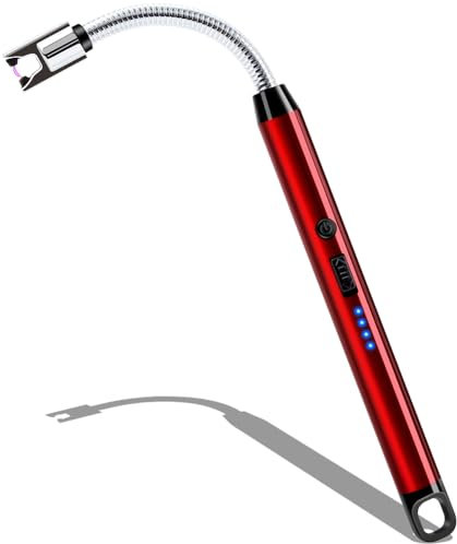 LcFun Stabfeuerzeug, Lichtbogen Feuerzeug Elektrisch, Elektrisches Feuerzeug Lang Winddicht USB Feuerzeuge für Küche Camping Feuerwerk (Rot)