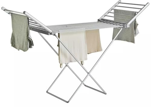 Taylor & Brown Heated Clothes Airer | Folding Aluminium Clothes Drying Rack | Winged Electric Laundry Drying Horse Rack | 220W Energy Efficient 18 Rails