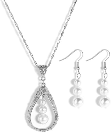 ankbrats Gold Perlenschmuck Set Damen, Hypoallergene Süßwasserperlen Anhänger Perlenohrstecker Halskette, Verstellbare Perlenkette für Frauen Hochzeitsschmuck