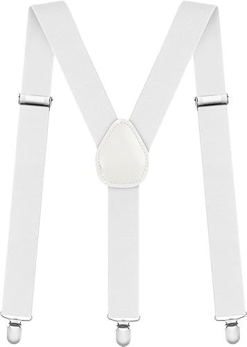 White Clip On Adjustable Suspenders Braces 1920s Fancy Dress Party Fashion Accessory