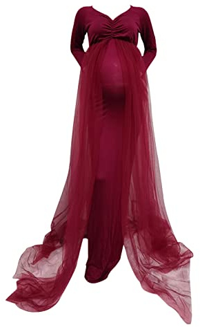 Robe de princesse grande taille pour le travail, robe de maternité à manches longues, robe de princesse en tulle uni, accessoires photo, costume pour femme
