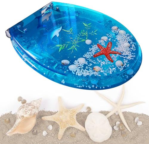 Generisch WC Deckel mit Absenkautomatik, Toilettensitz mit tropischen Fischen transparente 3D-Effekte dekorative, Schnellbefestigung, Toilettendeckel, WC Sitz inkl Montagematerial