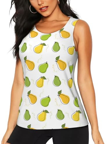 Débardeur d'entraînement court sans manches pour femme - Motif feuilles de poirier jaunes - Pour yoga, gym, course à pied, Noir/blanc, S