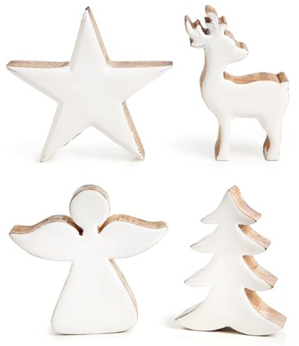 Logbuch-Verlag Weihnachtsfiguren Set aus Holz 4 Stück Engel Baum Rentier Stern Weihnachten Dekoration zum Hinstellen