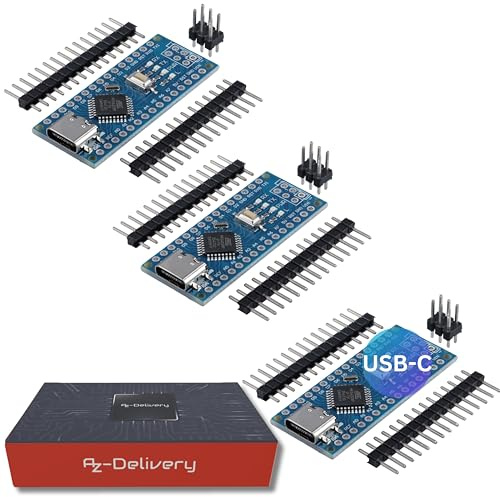 AZDelivery Lot de 3 cartes AZ-Nano V3 avec connecteur USB-C | Compatible avec Arduino Pro Micro et Arduino Nano V3 | E-book inclus