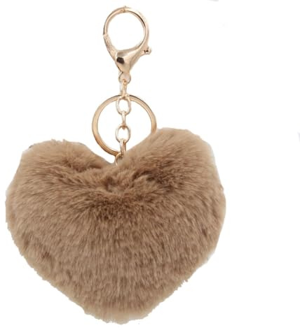Wisafory Pompons Schlüsselanhänger Süße Herz Plüsch Ball Taschenanhänger Flauschige Bommel Keychain Schlüsselbund Liebe Puschel Charm Anhänger Fellbommel für Frauen und Mädchen Khaki