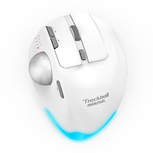 TKMARS Souris Trackball Ergonomique sans Fil, Souris Bluetooth/USB RGB 4800DPI, 8 Boutons, Angle Ajustable,Mouse pour PC/Mac/Windows Connexion 3 Appareils, Rechargeable Blanc