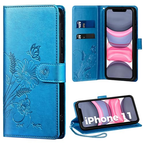 Thorhülle Handyhülle für iPhone 11 Hülle, Schutzhülle für iPhone 11 PU Lederhülle Tasche Flip Case Kartensteckplätzen Klapphülle Kompatibel mit iPhone 11 Hülle, Blau