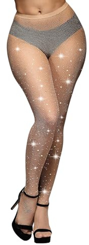 Aomig Damer glittrande strass nätstrumpbyxor Diamanter transparent glänsande strumpbyxor för fest, danser, Halloween och cosplay