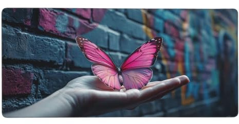 31.5 x 15.7 x 0.12 inch Large Mouse Mat Pink, Desk Pad Butterfly Gaming Mouse Pad Large 80 x 40 cm, Extended Mousepad with Stitched Edges, Keyboard Mat with Anti-Slip Rubber Base, Gifts for Man -Y332