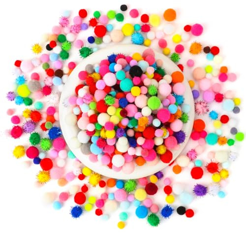 500 pompones de 1 a 3 cm de colores para manualidades, mini mezcla de pompones para fabricación de artesanías, bolas de fieltro de colores diferentes tamaños, pompones para manualidades para niños y