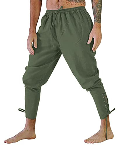 Haremshose mit Kordelzug, lockere Passform, Herrenmode, lockere Knöchelriemen, warme Thermohose, Baumwolle, lockere Sweathose, offene Unterseite, athletische Loungehose mit Taschen, grün, S
