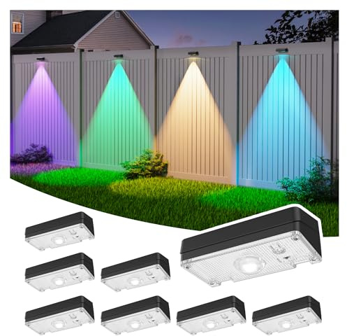 ZCXLIGHT Solar Fence Lights,Fence Lights Solar Powered Waterproof IP65 Multicolor Led 12 Fixed Colors ＆RGB Color Changing for Pool, Deck, Patio, Porch, Stairs, Holiday-8pack