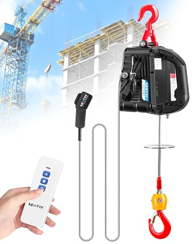 NEWTRY Electric Hoist 300KG Portable Winch 1500W with 60m Remote Control | 3 Control modes, Compact and efficient, 360° Rotatable Hook, Over-traction Protection, Ideal for vertical and horizontal use