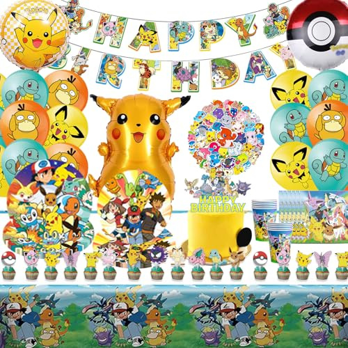 148 Geburtstagsdeko,Partygeschirr Kindergeburtstag Set,Kindergeburtstag Deko mit Happy Birthday Banner, Luftballons, Tischdecke, Party Servietten, Teller, Kinder Party Set