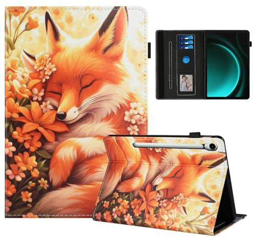Rostsant Coque pour Samsung Galaxy Tab S10 Lite/S10 FE 10.9 2025/S9 FE 10.9/S9 11 Pouces Impression Graphique Housse en Tablette Cuir PU Protection pour Samsung Galaxy Tab S9 Renard en Fleur