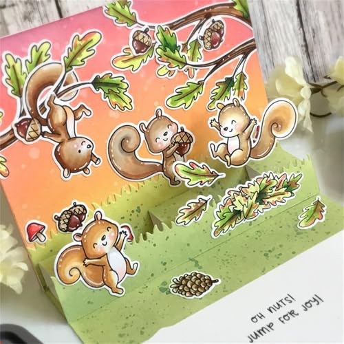Herbst-Eichhörnchen-Tannenzapfen Silikon Stempel und Metall Stanzschablone für Kartenherstellung