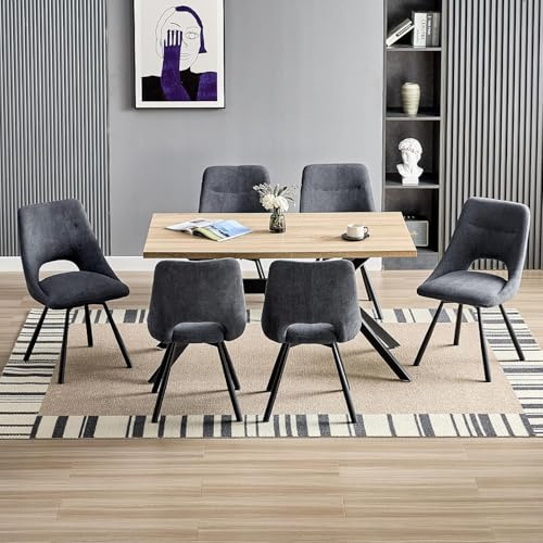 LEWE Essgruppen Rechteckig Esstisch aus Holz mit 6 Drehbare Stühlen | 140 x 80cm Esstisch mit Gepolsterte Esszimmerstühle, Drehbar 360°,Breitere Sitzfläche, für Küche Esszimmer und Wohnzimmer