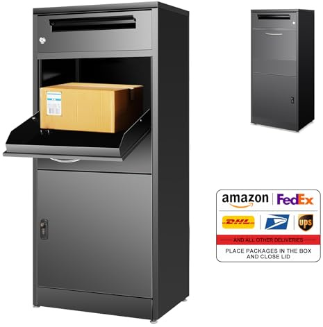 Boîte aux lettres pour l'extérieur, grande boîte à colis avec serrure à combinaison, boîte aux lettres en acier inoxydable avec fonction étanche et antivol (50 x 36,5 x 115 cm)