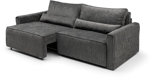 gowoll Sofa mit Schlaffunktion Couch L Cordstoff Sofa Bettkasten Schlafsofa für Wohnzimmer Ecksofa Relaxsofa 3 sitzer (Anthrazit)