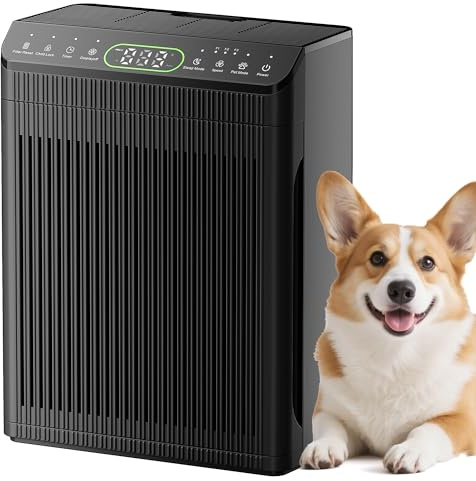 EVALIT Luftreiniger für Allergiker, Air Purifier für Wohnung Raucherzimmer, 200 m², Luftreiniger mit Aromatherapie, PM 2,5 Luftqualitätsmonitor für Rauch, Staub und Gerüche, Schwarz, 1 Pack + 3 Modi