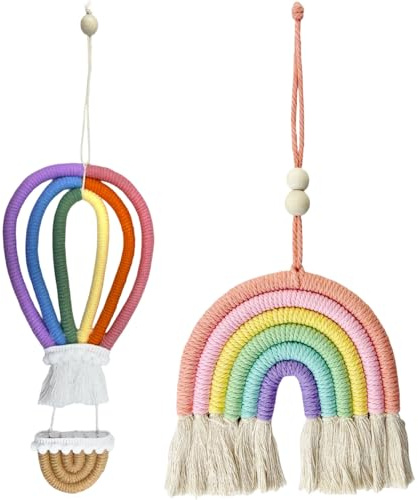 GZjiyu Handgewebte Wanddeko Regenbogen, Regenbogen Makramee,2 Stück,Farbe | Makramee Regenbogen,Seilweberei aus Reiner Baumwolle,Geeignet für Wohnzimmer, Schlafzimmer und Balkon