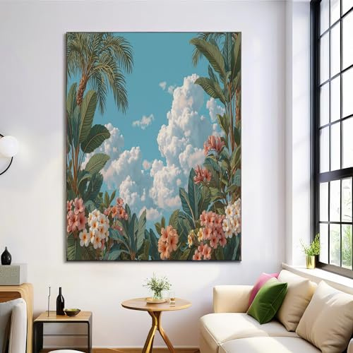 Arte De Pared Sin Marco 40×50 Cm,Patrones Florales Plantas Verdes Exuberantes Pintura En Lienzo,Tema Plantas La Selva Tropical Lienzos Decorativos Para Pared Pintura Para Dormitorio Cocina,Verde Oliva