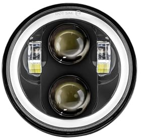 Fari Anteriori Moto Proiettore Faro A LED Da 5,75 Pollici Con Anello Halo H4 Per Sportster Per Dyna Per Iron 883 Per Triumph Lampada Moto Indicatore Direzione DRL Da 5 3/4 Faro Anteriore(1pcs Black)