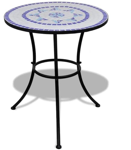 Tomostar Table d'appoint en Mosaïque, Table Bistro Rond de Balcon Jardin Terrasse Extérieure Bleu et Blanc 60 cm Mosaïque