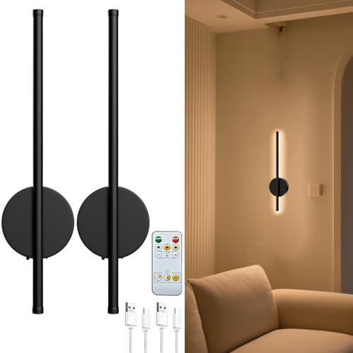 Electight Magnetic Rechargeable Battery Operated Wall Sconces, 2PCS, 17 in | with Remote Control, Dimmable 3000-6000K LED, Memory and Timer Modes, Wall Lights for TV Wall, Living Room Bedroom