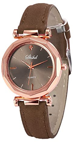 Läderarmbandsur vardaglig klocka analog dam mode kvarts damklocka stora armbandsur för män, Brun, En storlek