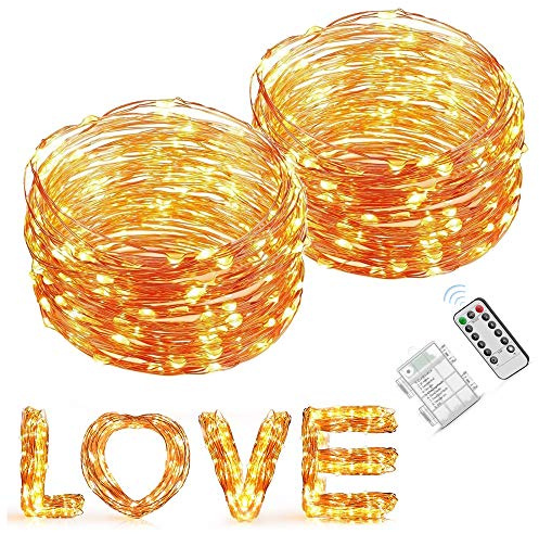 Copper Wire Lights, Elebor 2 Packs 33 Foot 100 LED Fairy Lights- Battery Operated Warm White String Lights for Decoration, Indoor, Wedding, Party, Garden, Festival