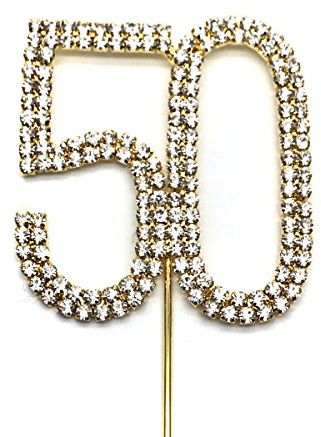World of Sparkles 6cm Cake Toppers with Silver Diamante Rhinestones Diamonds and Gold Base for Anniversary, Birthday Kids Children Adults Party