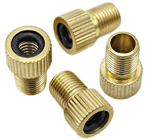 Bike Bits Brass Presta Valve Adapter - Convert Presta to Schrader - Inflate Tire Using Standard Pump or Air Compressor (4 Pack)