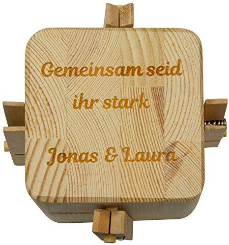 Personalisierte Beziehungskiste mit Gravur | Öffnen nur zu zweit möglich | Hochzeitsgeschenke Brautpaar Geld | Trickkiste Geldgeschenke Hochzeit | Geschenk Hölzerne Hochzeit | Gemeinsam seid ihr stark