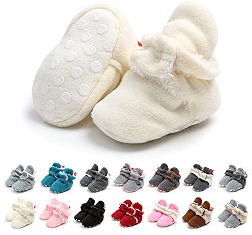 EDOTON Botas de Niño Calcetín Invierno Soft Sole Crib Raya de Caliente Boots de Algodón para Bebés (6-12 meses, Blanco, Tamaño de etiqueta 12)